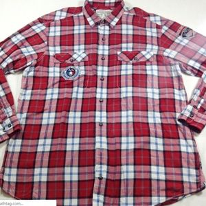 Nautica red white plaid patches pockets flannel